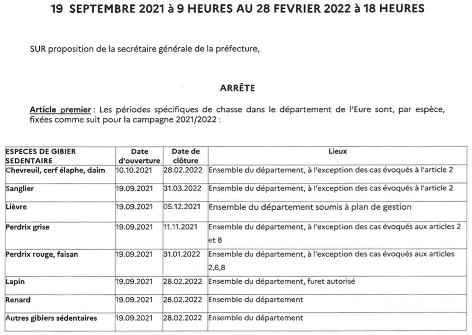 Dates chasse 2020/2021